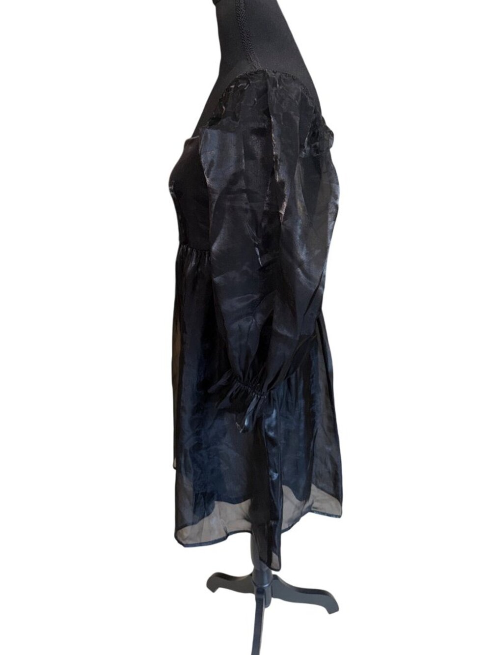 Anthropologie Blu Pepper Black Sheer Sheer Balloon Sleeve Babydoll Dress M Prom - Picture 5 of 12